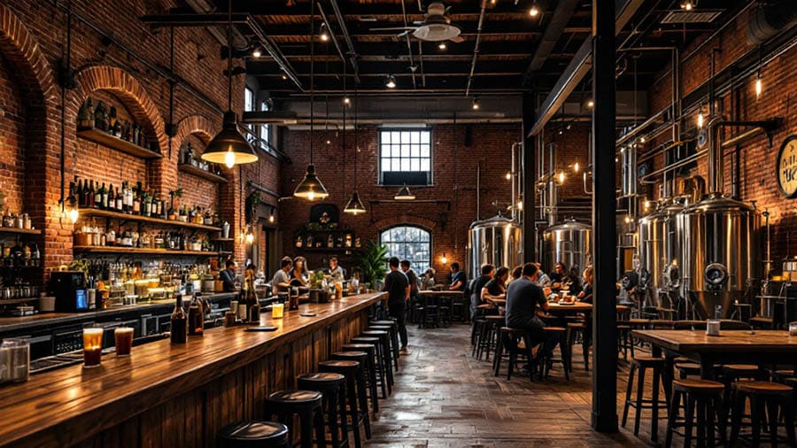 Successful craft brewery as a successful business in small town America in renovated historic small town building