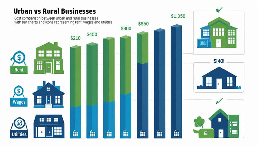 Cost comparison chart showing lower overhead for rural small businesses