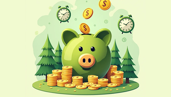 Piggy bank graphic symbolizing personal finance - investing in yourself for the future